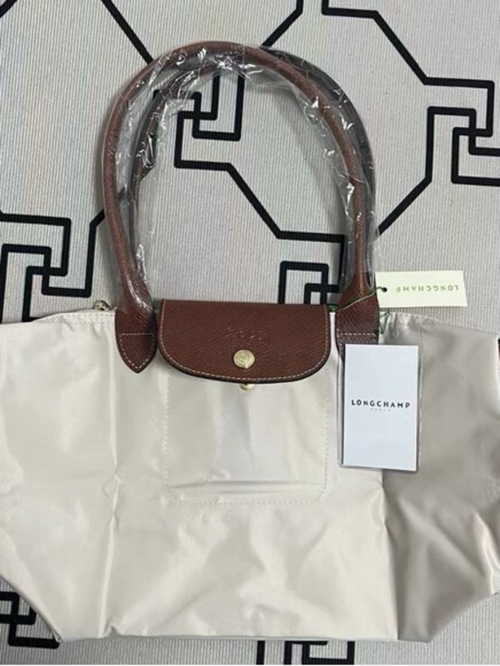 NWT Longchamp Original Medium Handbag Paper White Canvas Tablet Shoulder Tote M